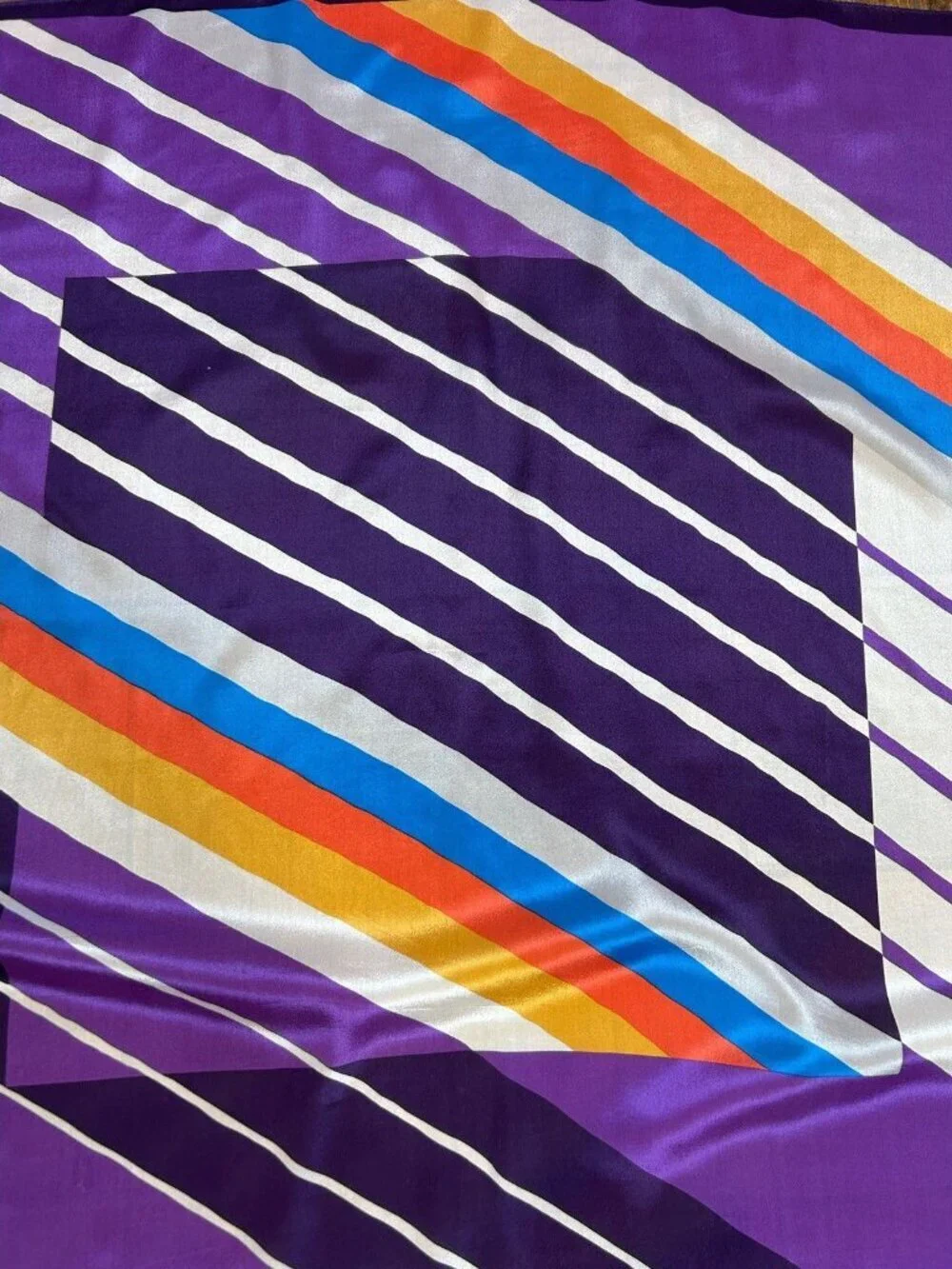 Honey Vintage Scarf 100% Silk Purple Geometric Stripes 30” Square